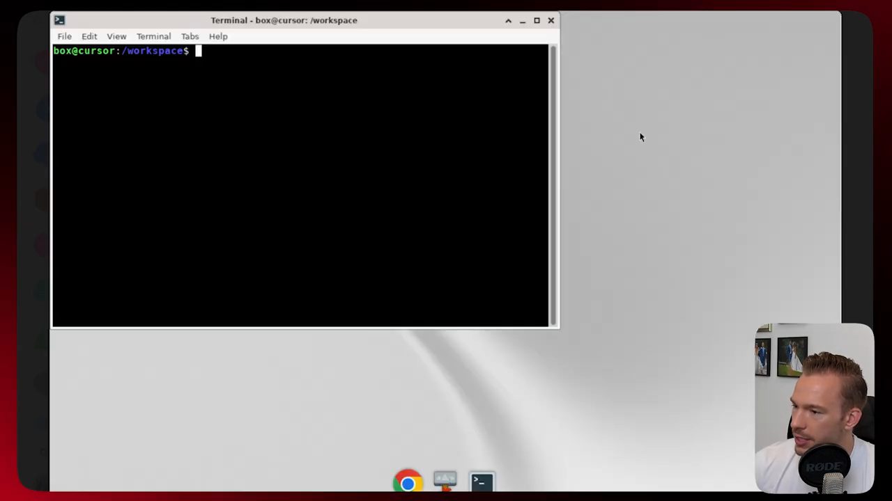 Desktop của máy ảo với cửa sổ Terminal tại thư mục workspace