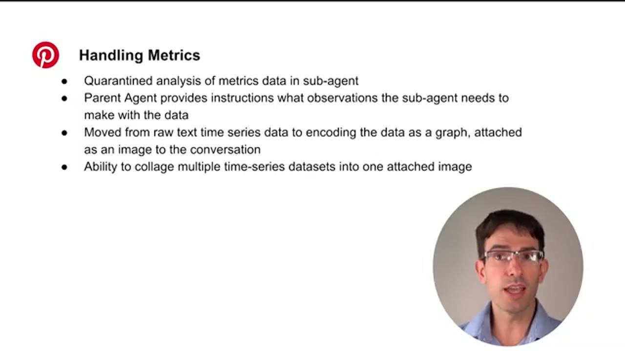 Slide Handling Metrics: quarantined analysis of metrics data in sub-agent, encoding data as a graph attached as an image