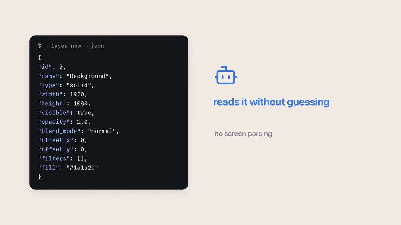 Đầu ra JSON của lệnh layer new --json, bên cạnh dòng chữ reads it without guessing