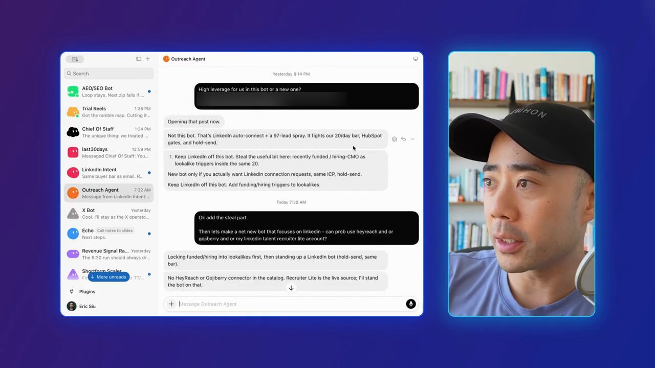 Chat với Outreach Agent về một bài đăng X và đề nghị tạo bot LinkedIn mới