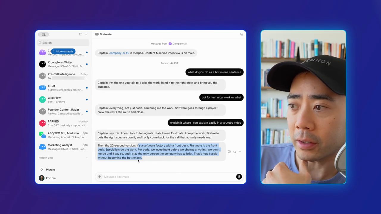 Chat với Firstmate: bot gọi Eric là Captain và giải thích vai trò của mình