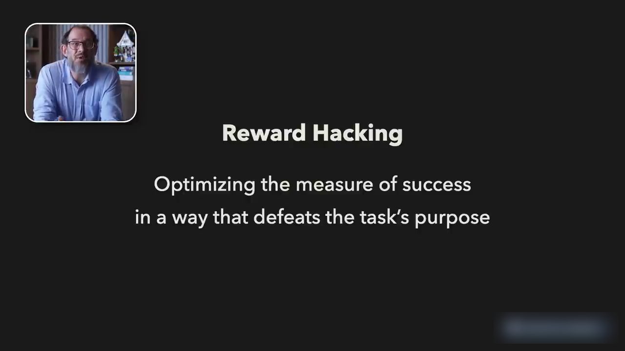 Slide Reward Hacking: Optimizing the measure of success in a way that defeats the task's purpose