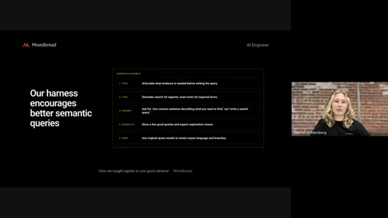 Slide Our harness encourages better semantic queries với bảng Harness guidance năm mục
