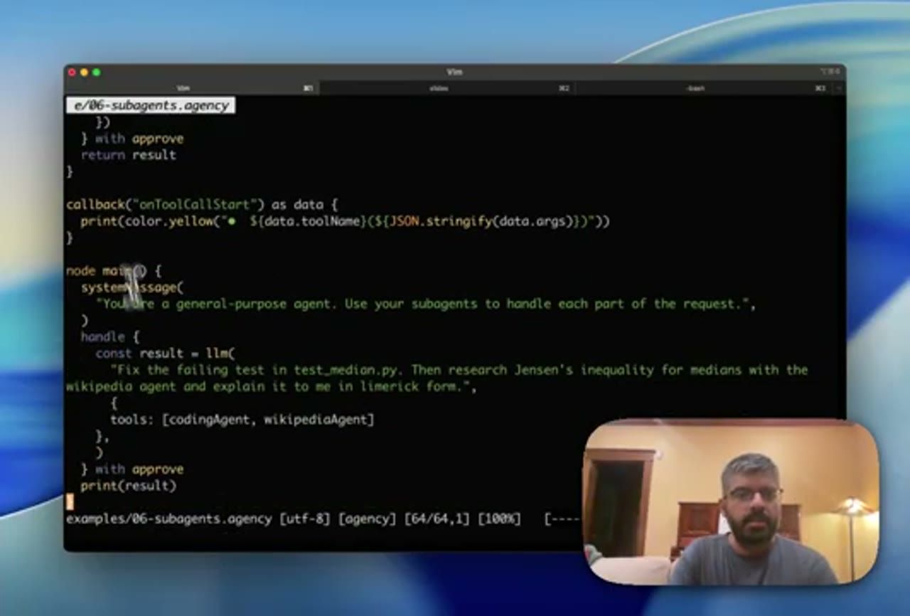 Code main của ví dụ subagents với tools codingAgent và wikipediaAgent