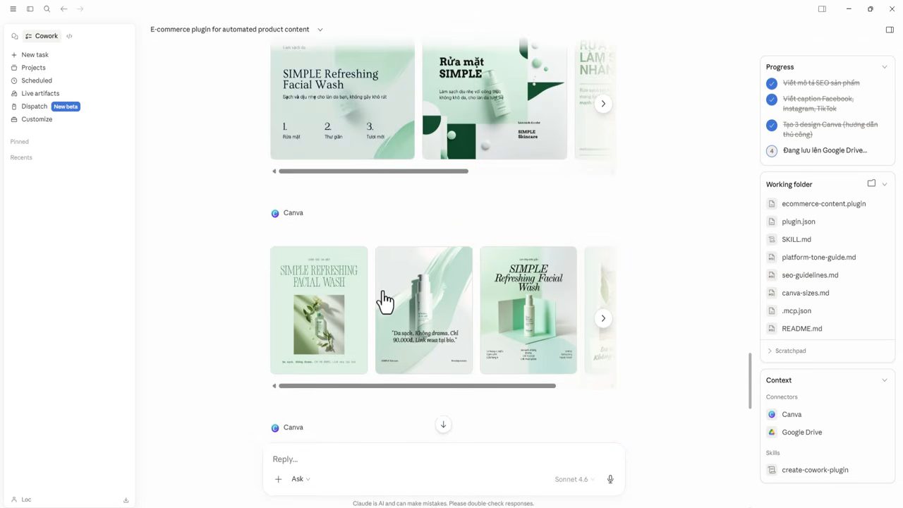 Các design Canva cho sữa rửa mặt do plugin tạo ra