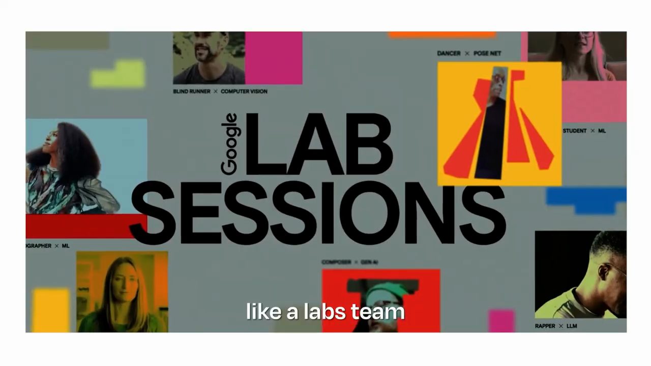 Thẻ tiêu đề Google LAB SESSIONS với các ô ảnh nhỏ ghép quanh