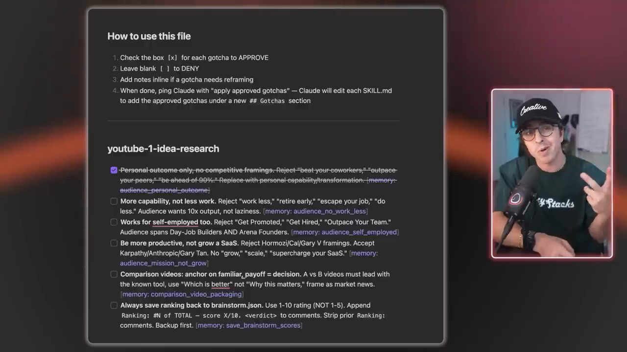 File markdown trong Obsidian với checkbox để duyệt từng gotcha