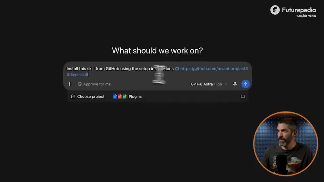 Ô nhập của ChatGPT Work với câu Install this skill from GitHub using the setup instructions và link repo last30days-skill