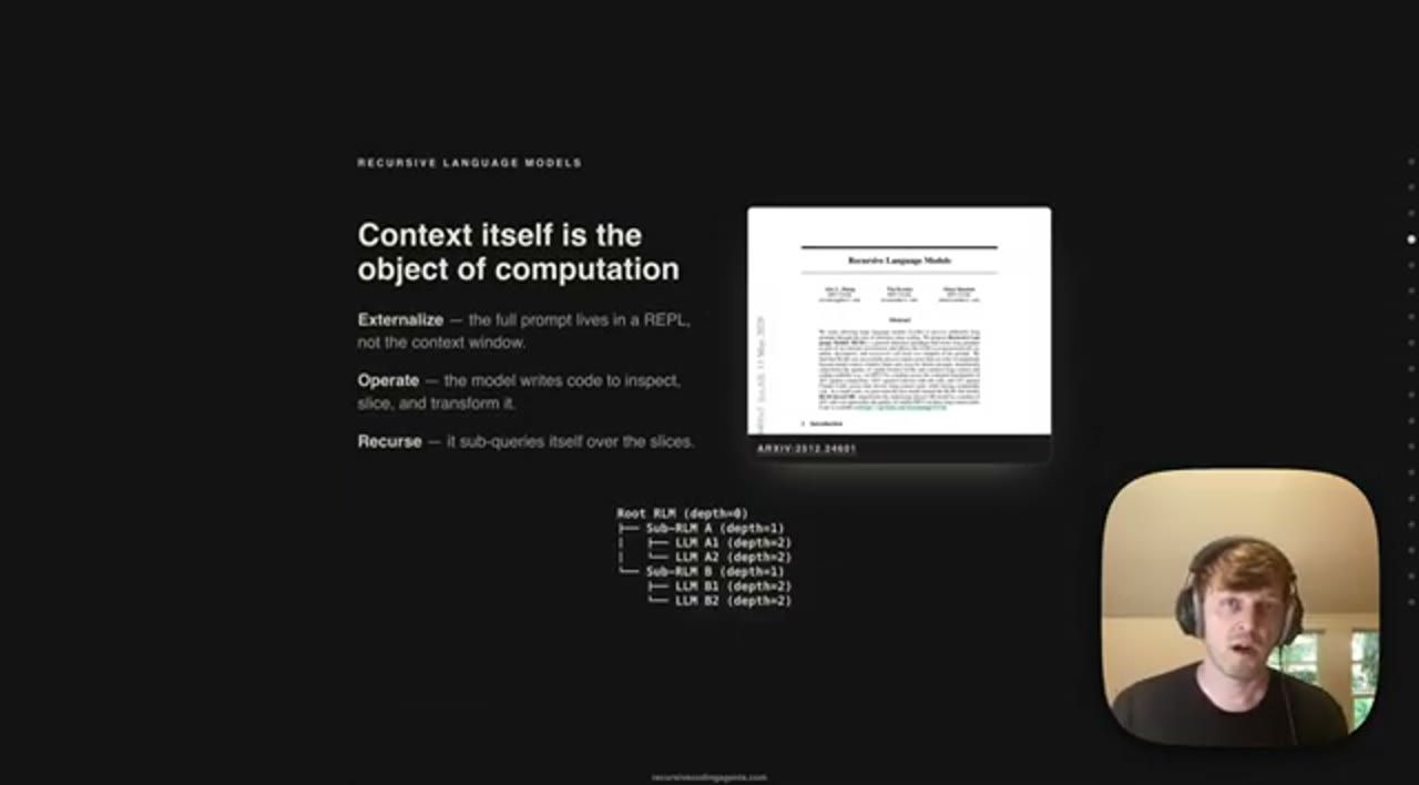 Slide Context itself is the object of computation, kèm paper RLM và cây Root RLM