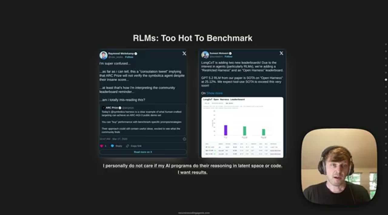 Slide RLMs Too Hot To Benchmark với hai tweet