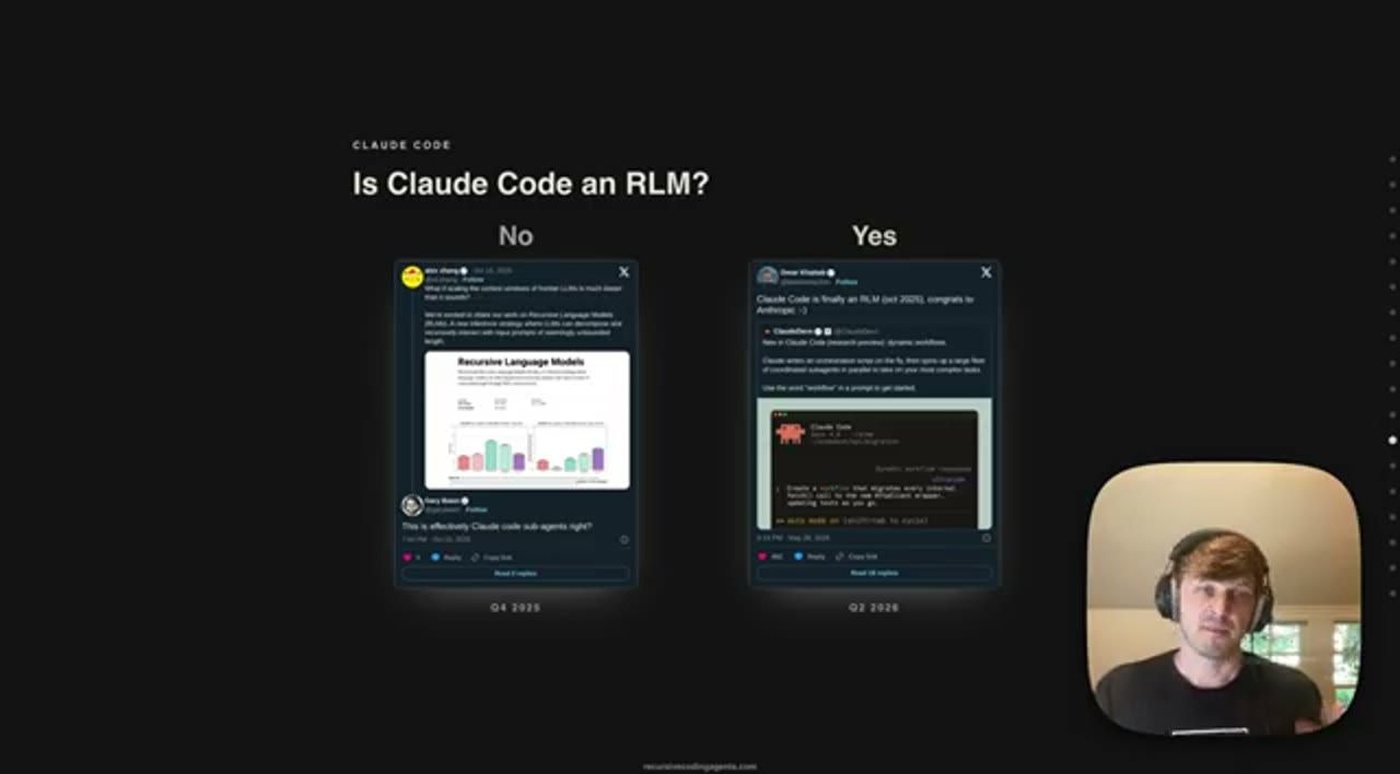 Slide Is Claude Code an RLM, hai tweet No và Yes