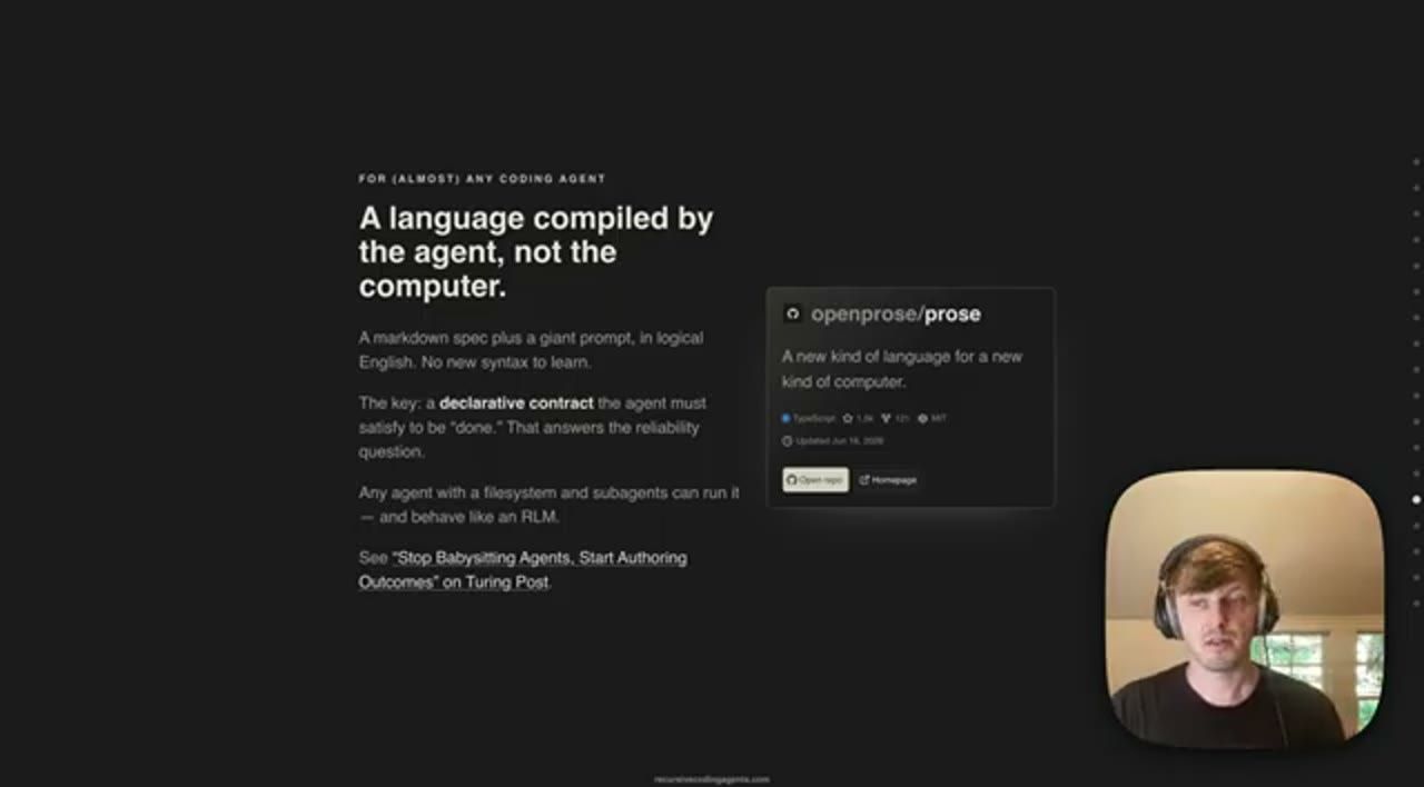 Slide A language compiled by the agent, not the computer, kèm repo openprose/prose