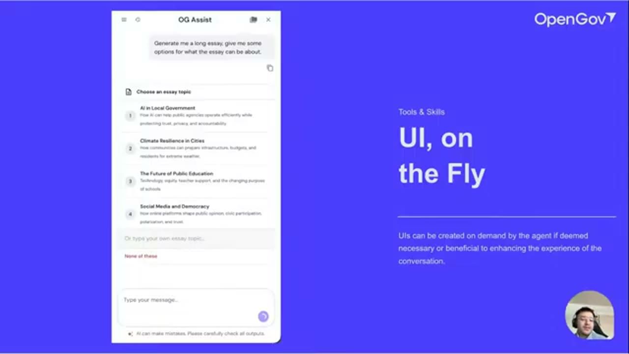 Slide UI, on the Fly: OG Assist hiện form Choose an essay topic với bốn lựa chọn