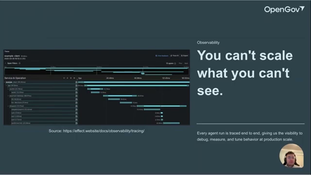 Slide Observability: You can't scale what you can't see, với giao diện trace dạng waterfall