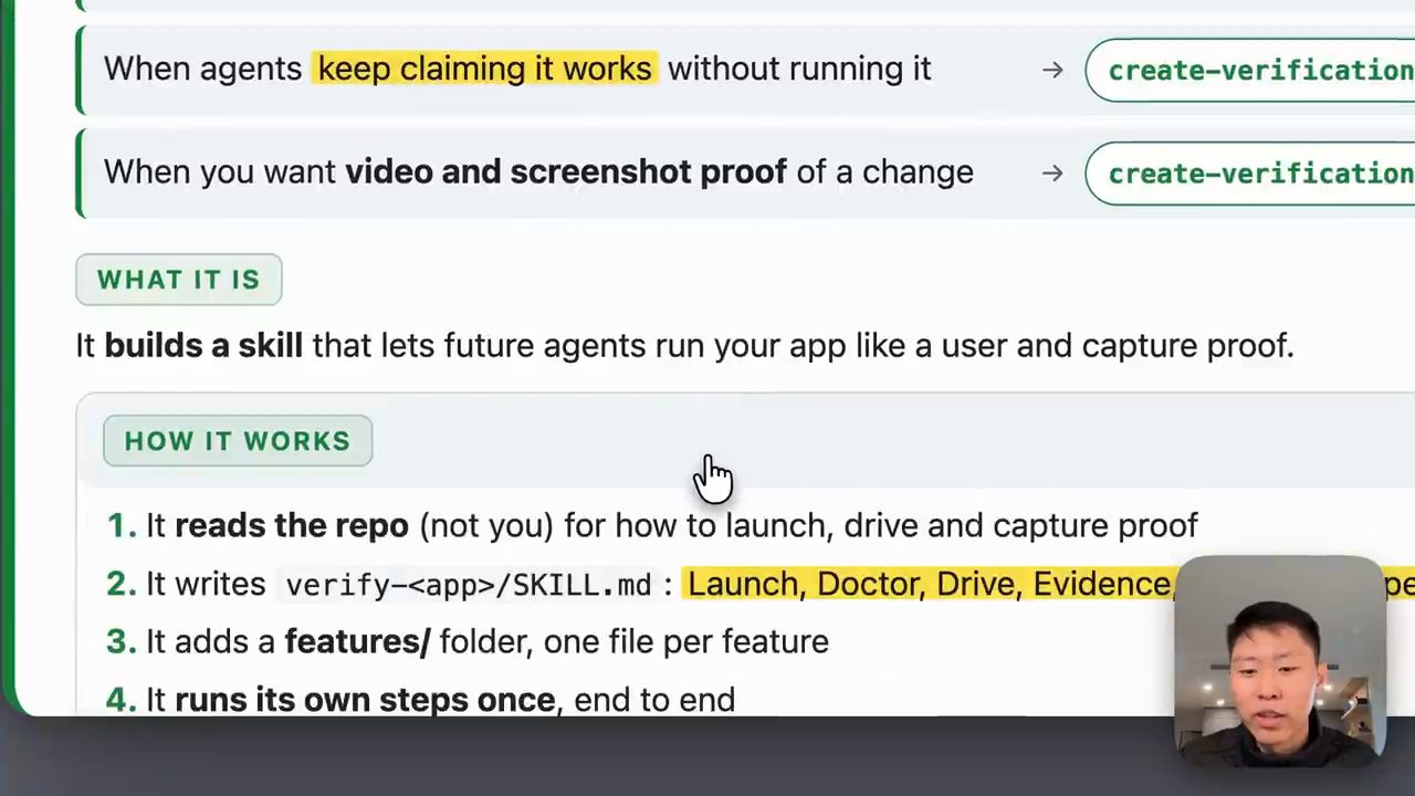 Mô tả create-verification-skill: builds a skill that lets future agents run your app like a user and capture proof