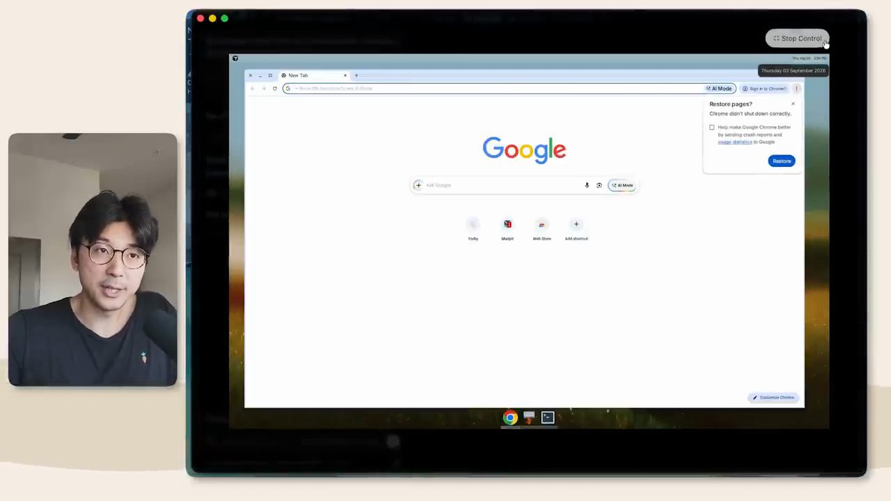 Desktop của một cloud agent Cursor đang mở Chrome với trang Google