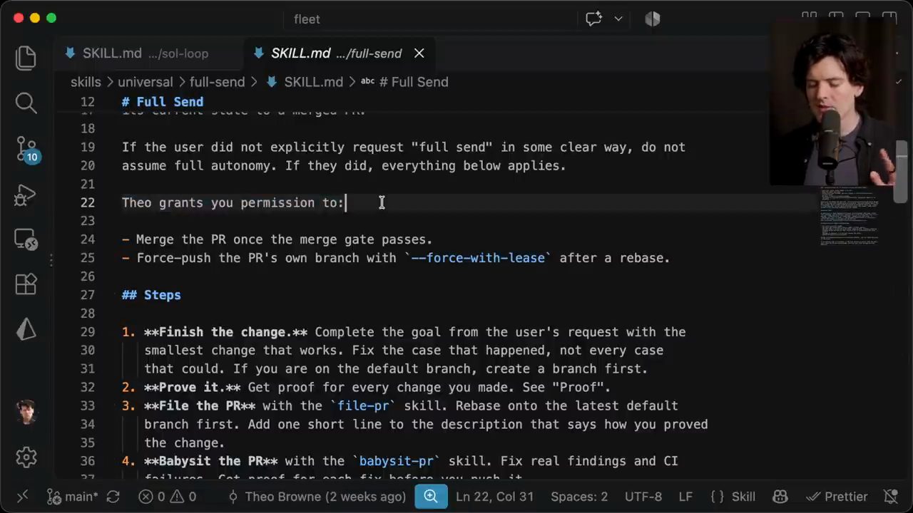 SKILL.md của full-send: Theo grants you permission to, và mục Steps