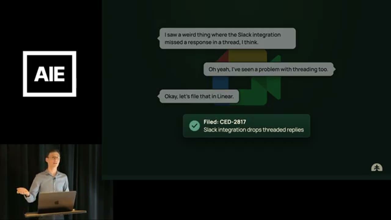 Đoạn hội thoại trong cuộc gọi Google Meet và thông báo agent đã tạo issue trên Linear