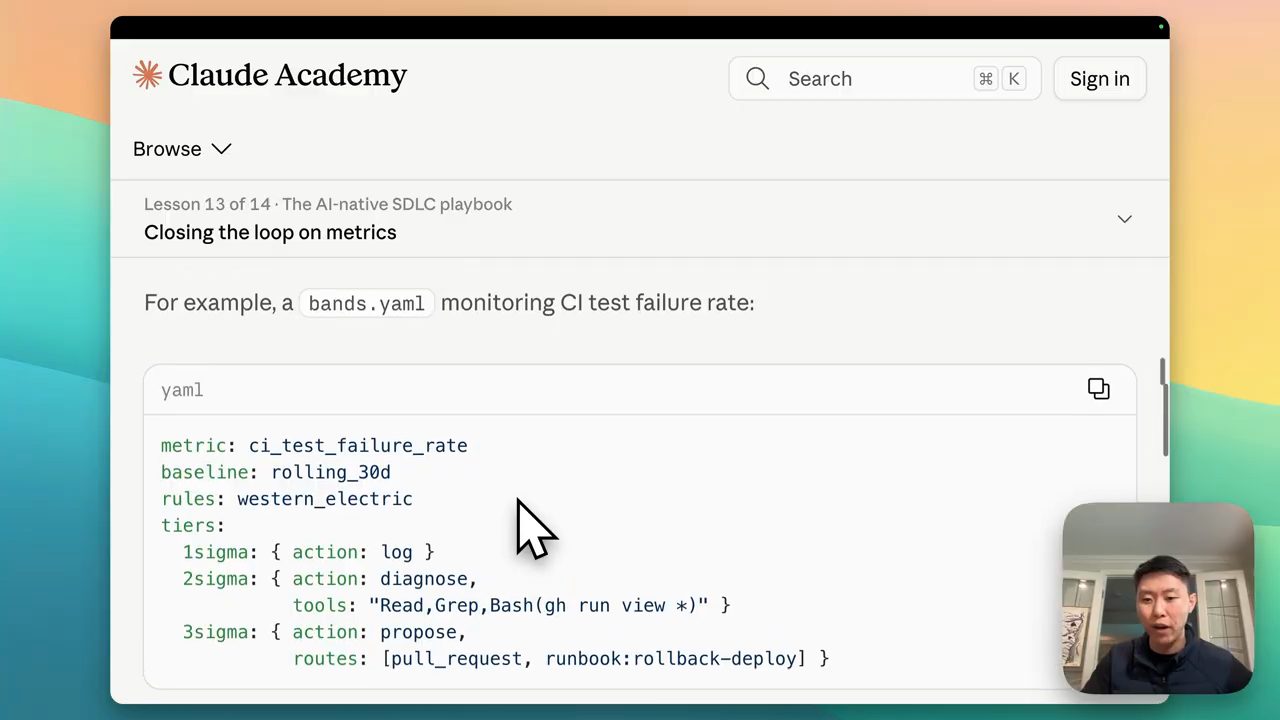 Lesson 13 of 14 Closing the loop on metrics, ví dụ bands.yaml