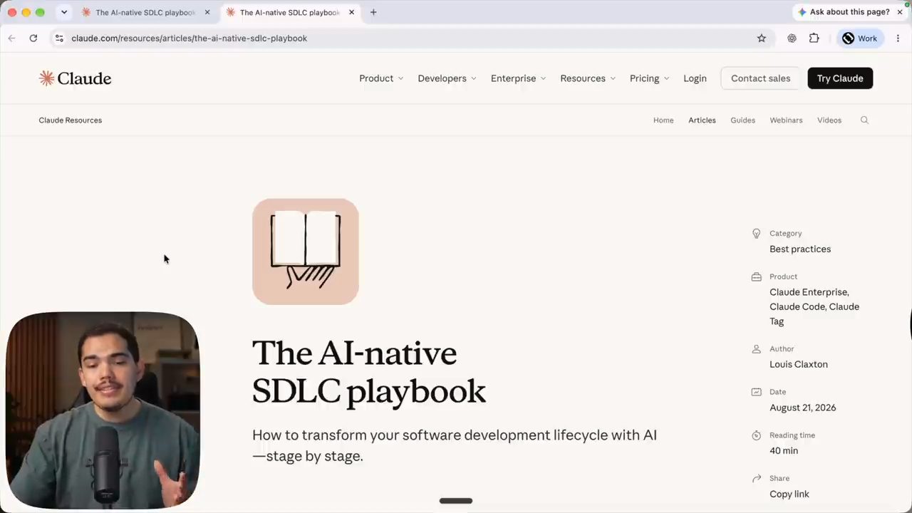 Trang The AI-native SDLC playbook trên claude.com, với tiêu đề phụ How to transform your software development lifecycle with AI, stage by stage
