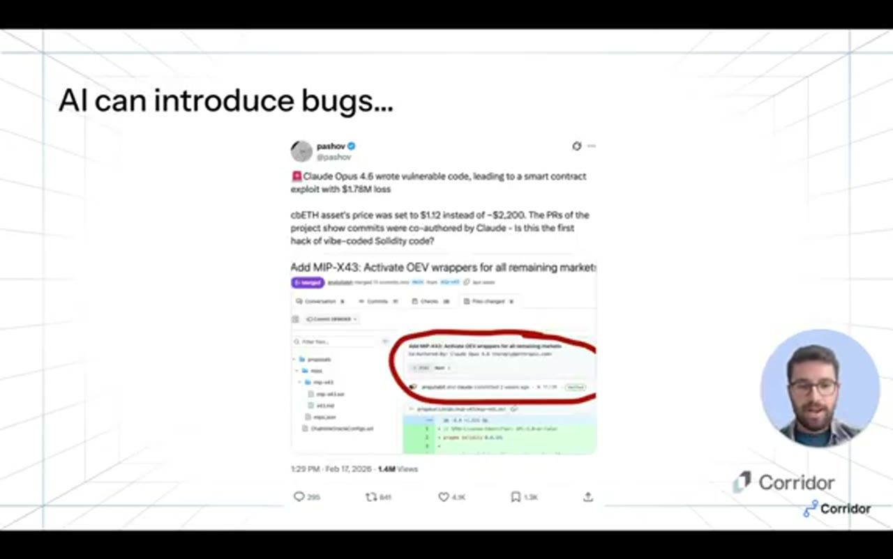 Slide AI can introduce bugs với một tweet của pashov về smart contract exploit 1.78 triệu đô do Claude Opus 4.6 viết code
