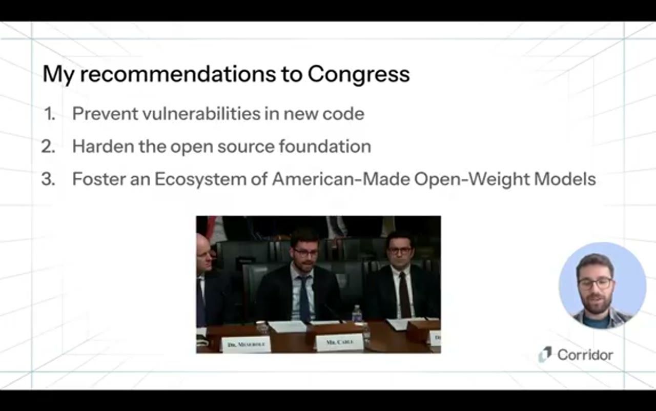 Slide My recommendations to Congress: ba khuyến nghị, kèm ảnh Jack ngồi tại bàn điều trần