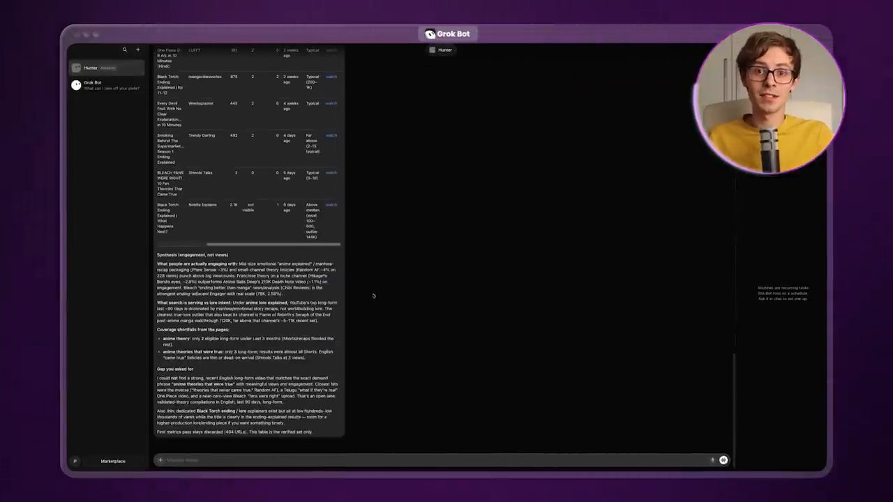 Hunter trả về bảng video anime và phần Synthesis bên dưới