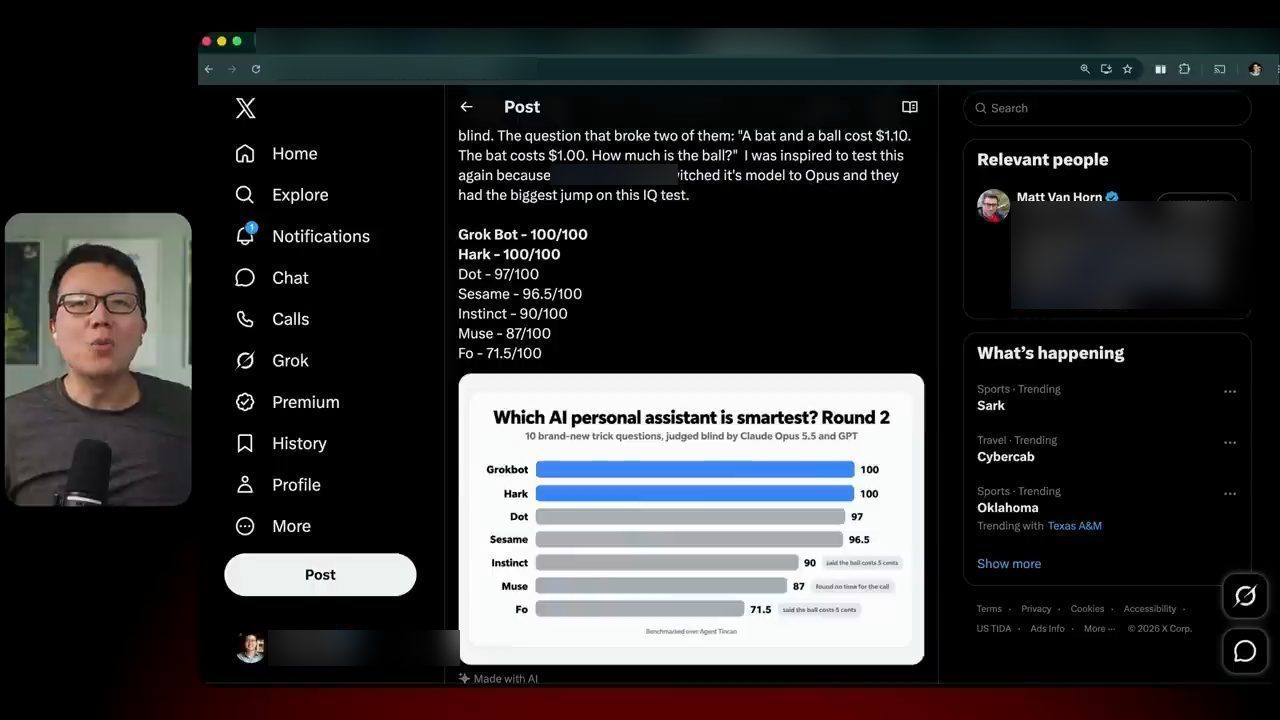 Bài đăng trên X với biểu đồ Which AI personal assistant is smartest? Round 2