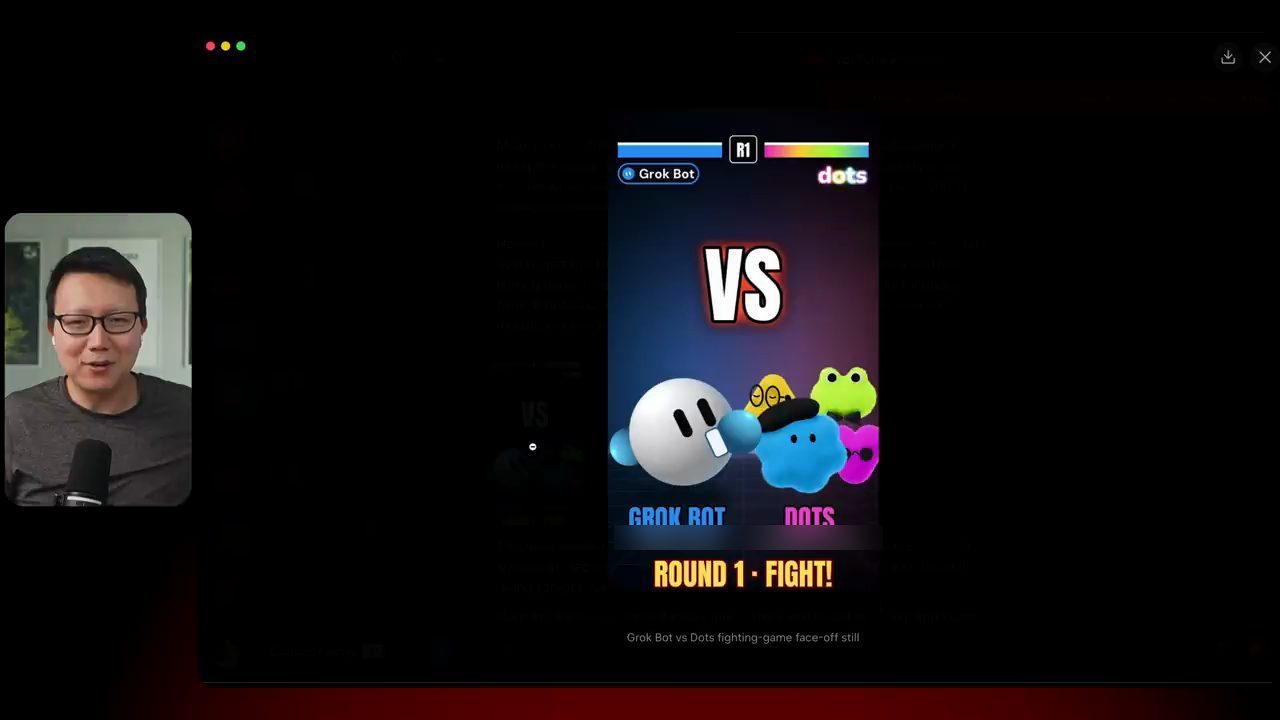 Ảnh kiểu game đối kháng Grok Bot vs Dots với dòng ROUND 1 FIGHT