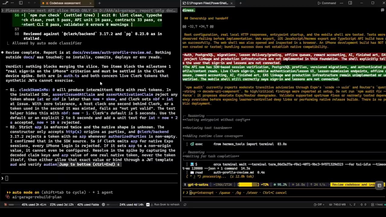 Claude báo review xong, Hermes chạy orca terminal wait và đọc file review