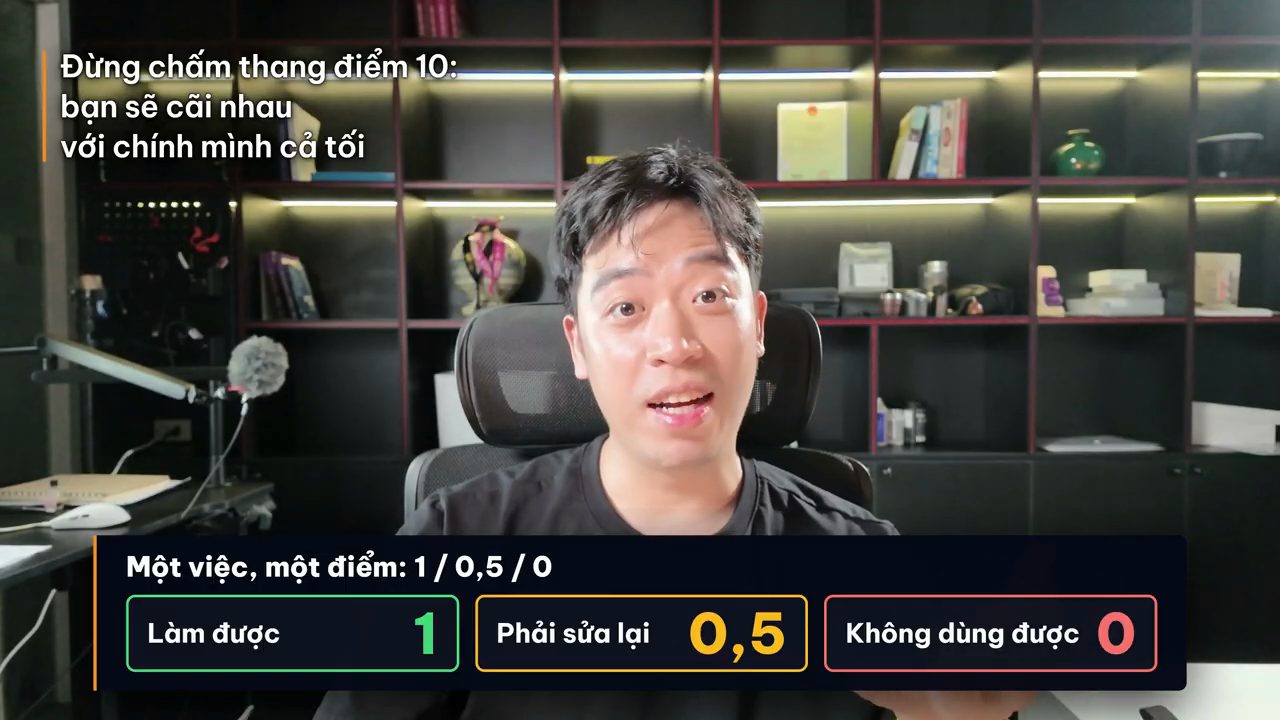 Thanh Trần nói, phía dưới có ba ô Làm được 1, Phải sửa lại 0,5, Không dùng được 0