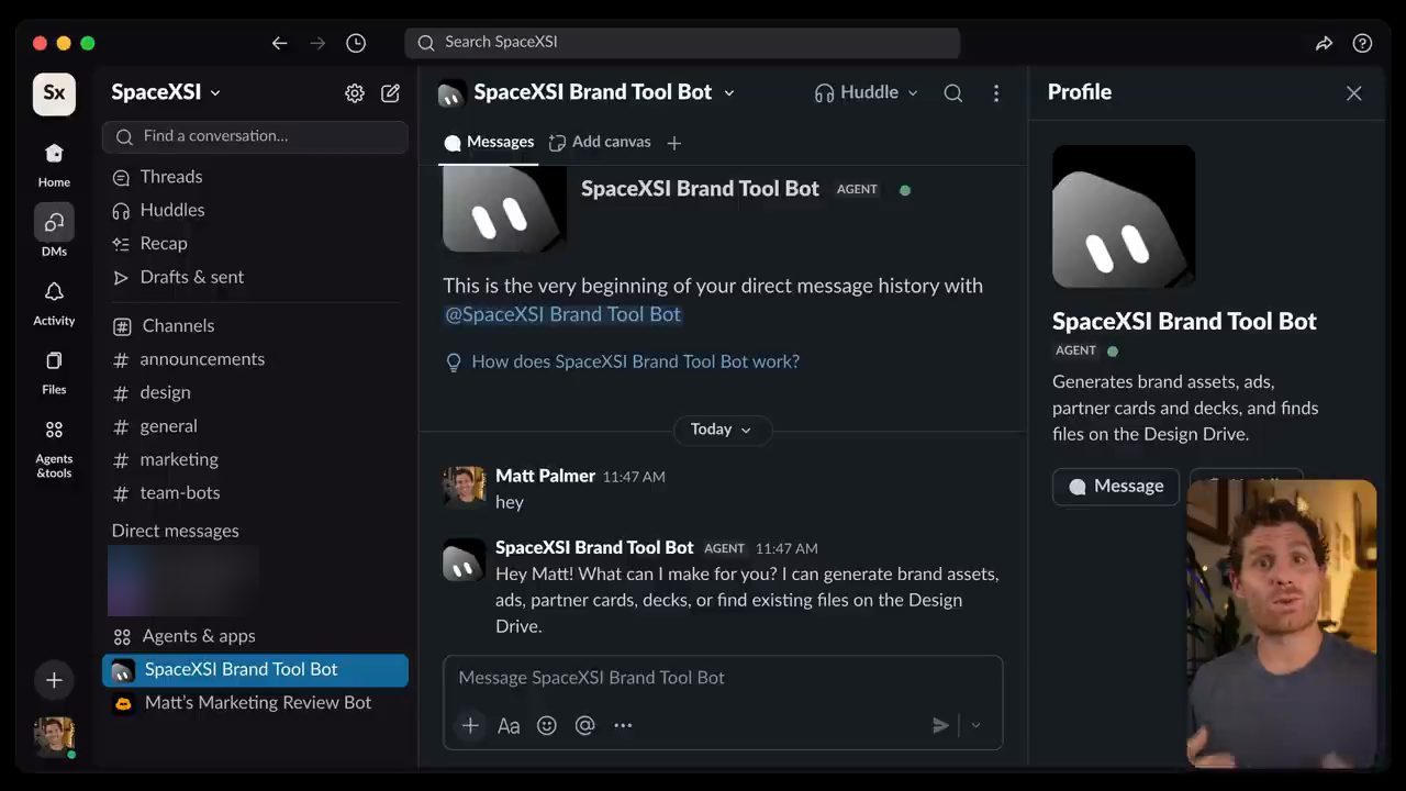 Tin nhắn trực tiếp với SpaceXSI Brand Tool Bot trong Slack