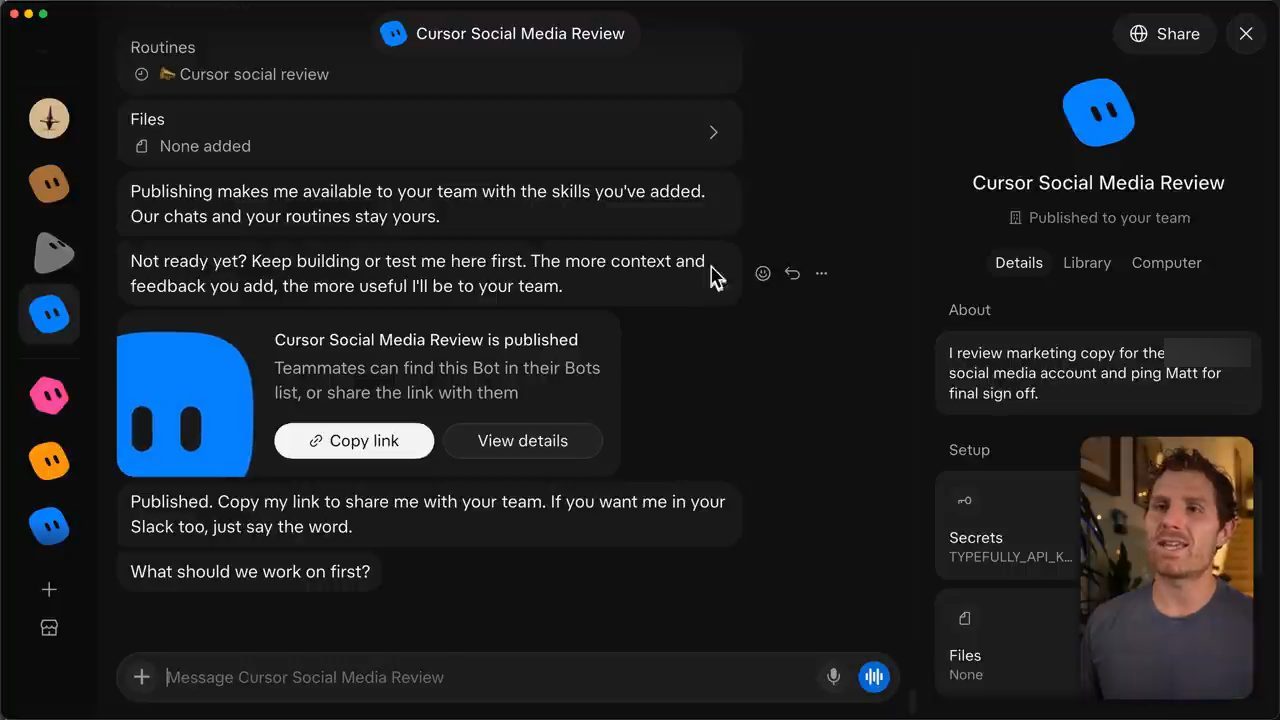 Bot Cursor Social Media Review đã publish, khung Setup có secret TYPEFULLY_API_K