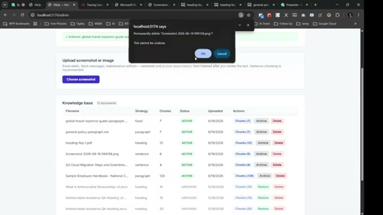 Hộp thoại xác nhận xoá vĩnh viễn screenshot trong trang admin