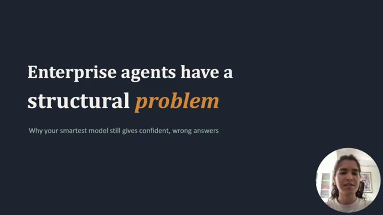 Slide tiêu đề Enterprise agents have a structural problem, Ishita Daga ở góc phải