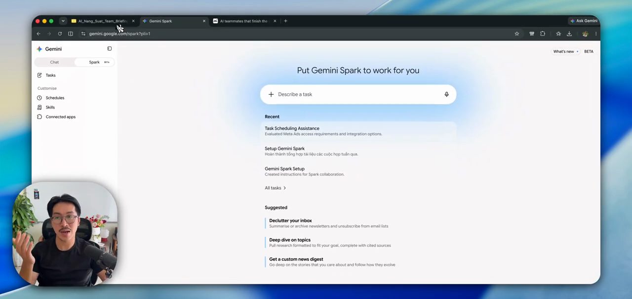 Trang Gemini Spark với ô Describe a task và các gợi ý