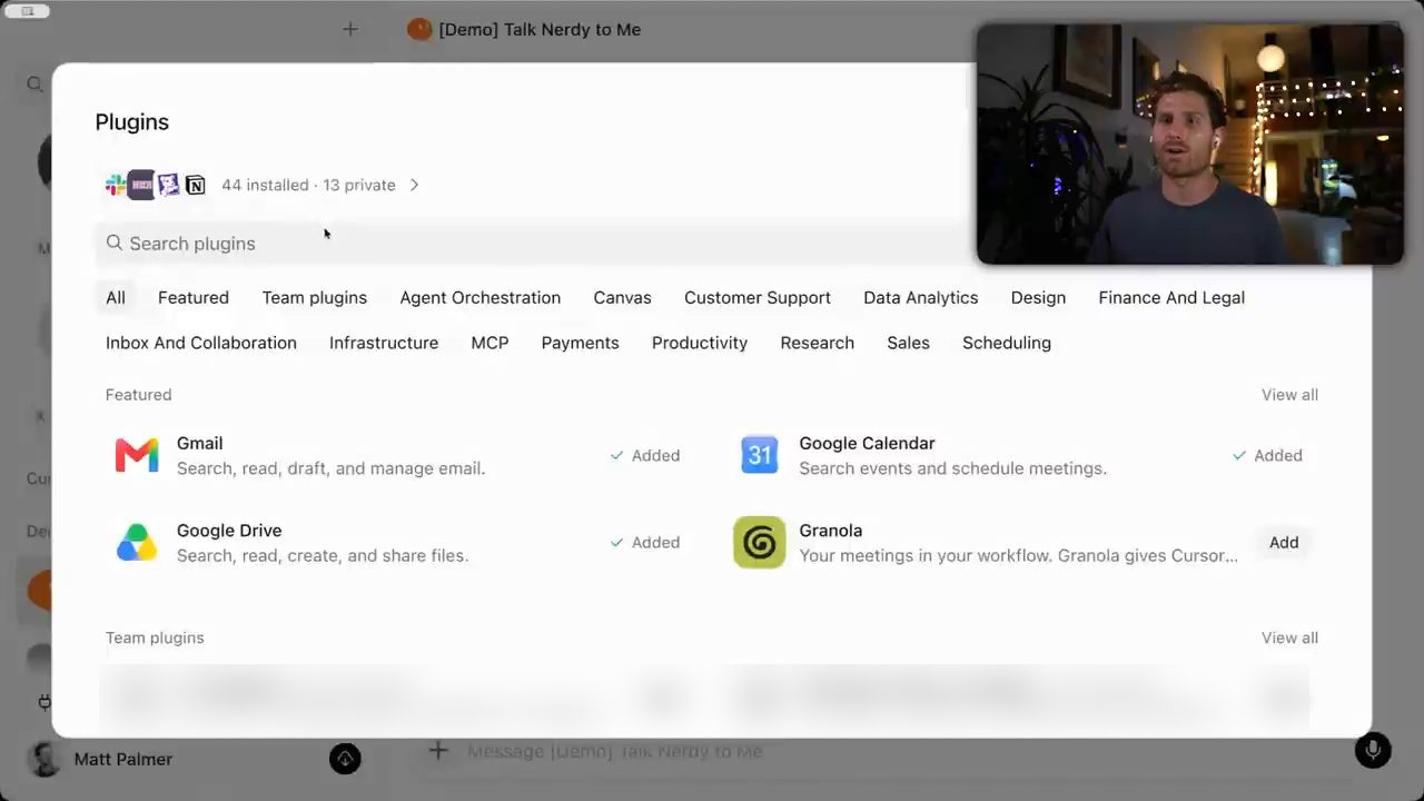 Màn hình Plugins của Grok Bot với 44 plugin đã cài, các nhóm và mục Featured