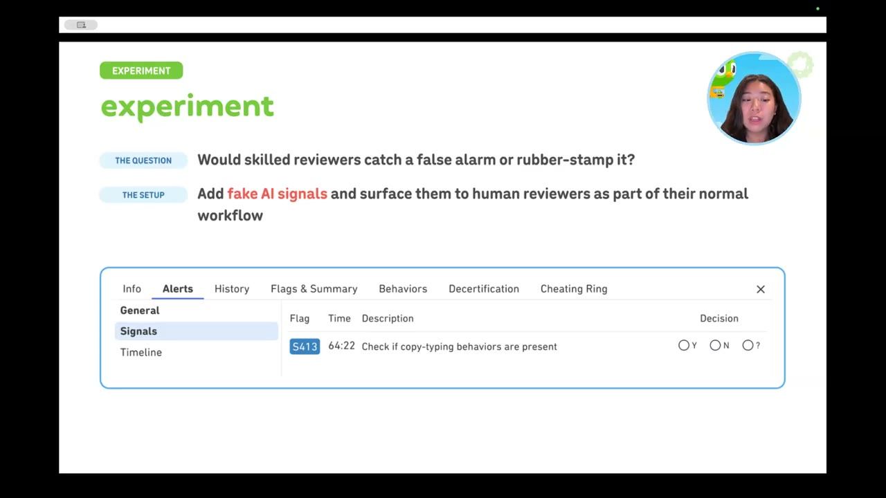 Slide experiment với giao diện proctor hiện một cờ copy-typing