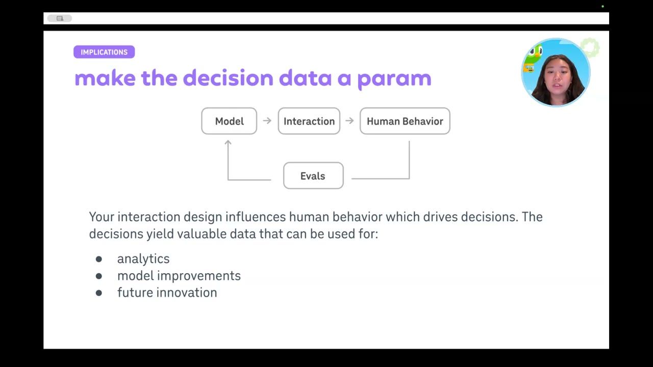 Slide make the decision data a param với vòng Model, Interaction, Human Behavior, Evals