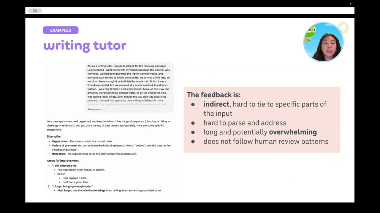 Slide writing tutor với nhận xét về phản hồi dài