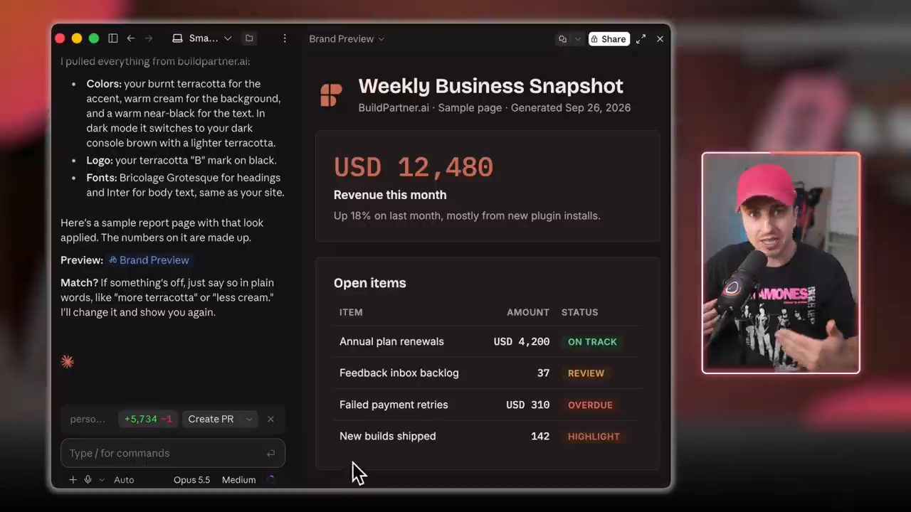 Demo brand-style: Claude lấy màu, logo, font từ website và dựng trang mẫu Weekly Business Snapshot