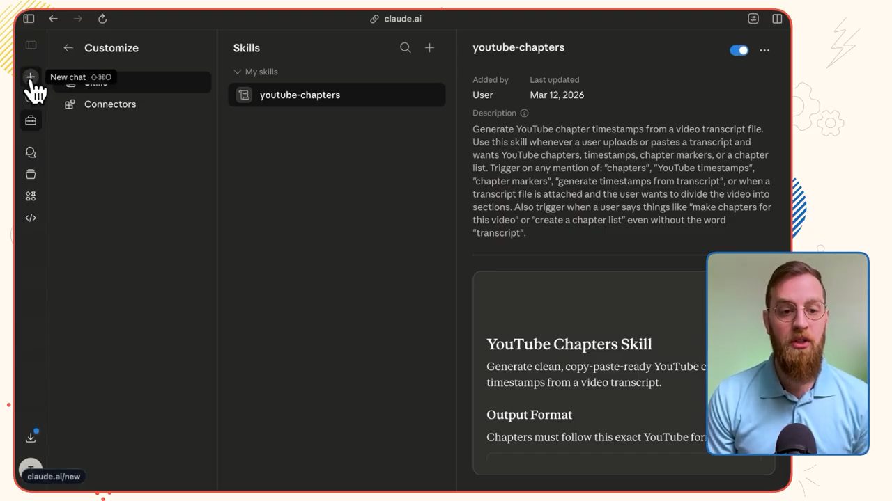 Mục My skills hiển thị skill youtube-chapters vừa thêm