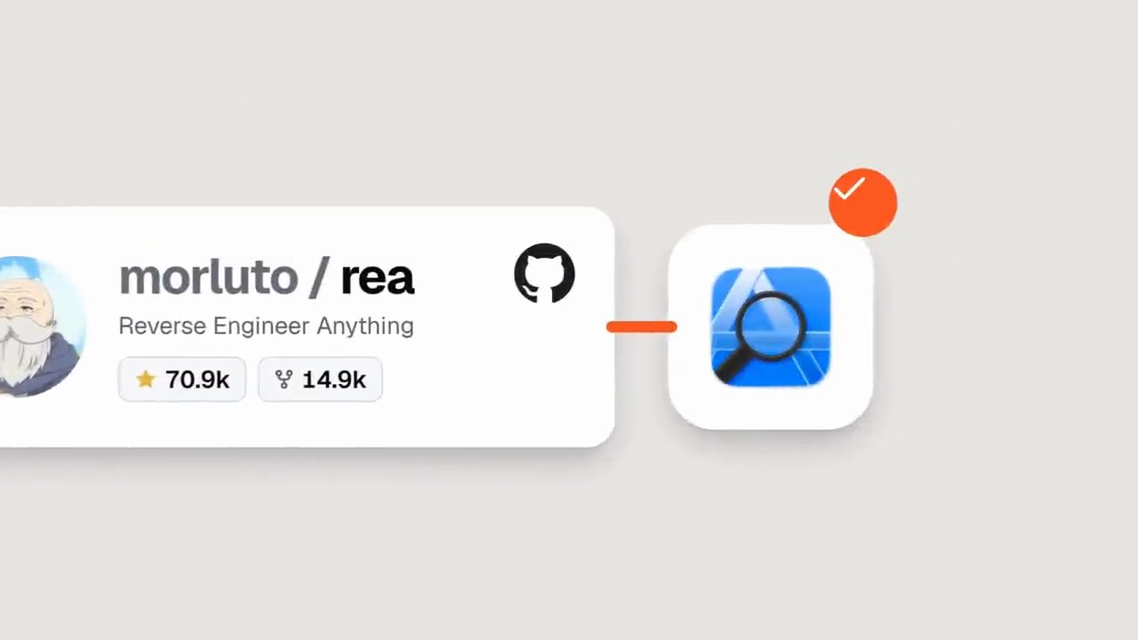 Thẻ repo morluto/rea, Reverse Engineer Anything, 70,9 nghìn star, 14,9 nghìn fork