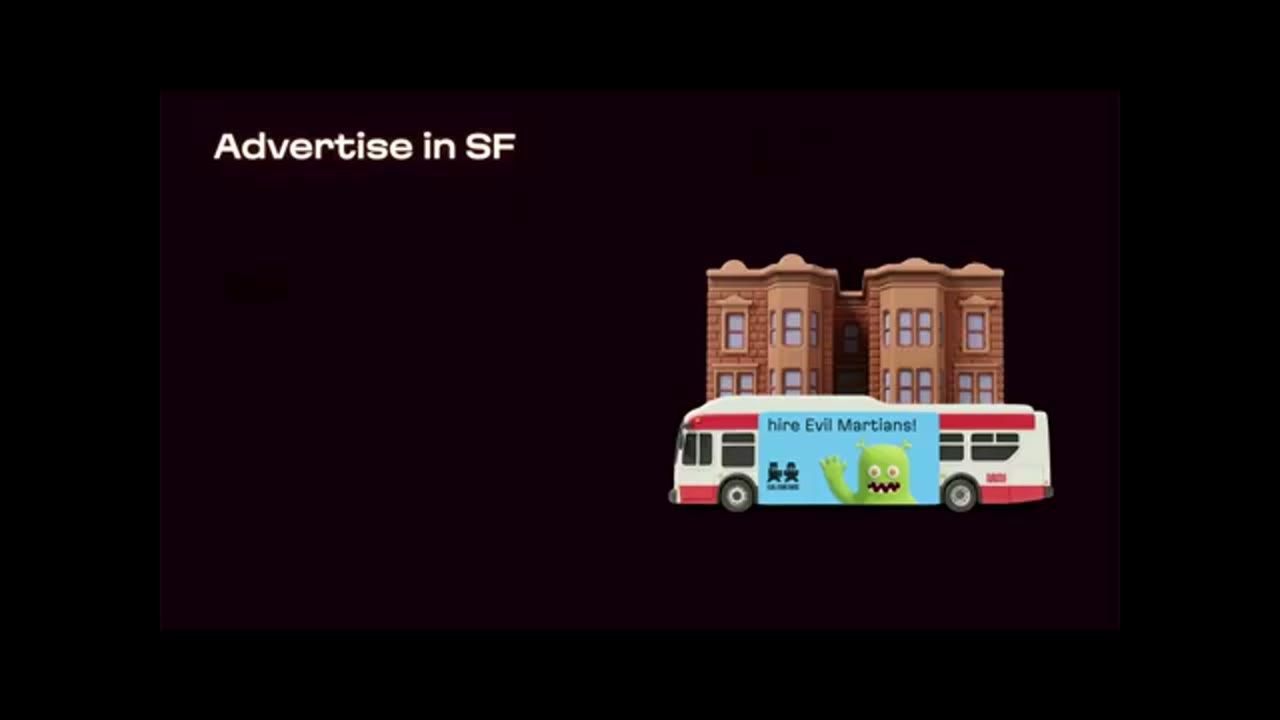 Slide Advertise in SF với hình xe buýt mang banner hire Evil Martians