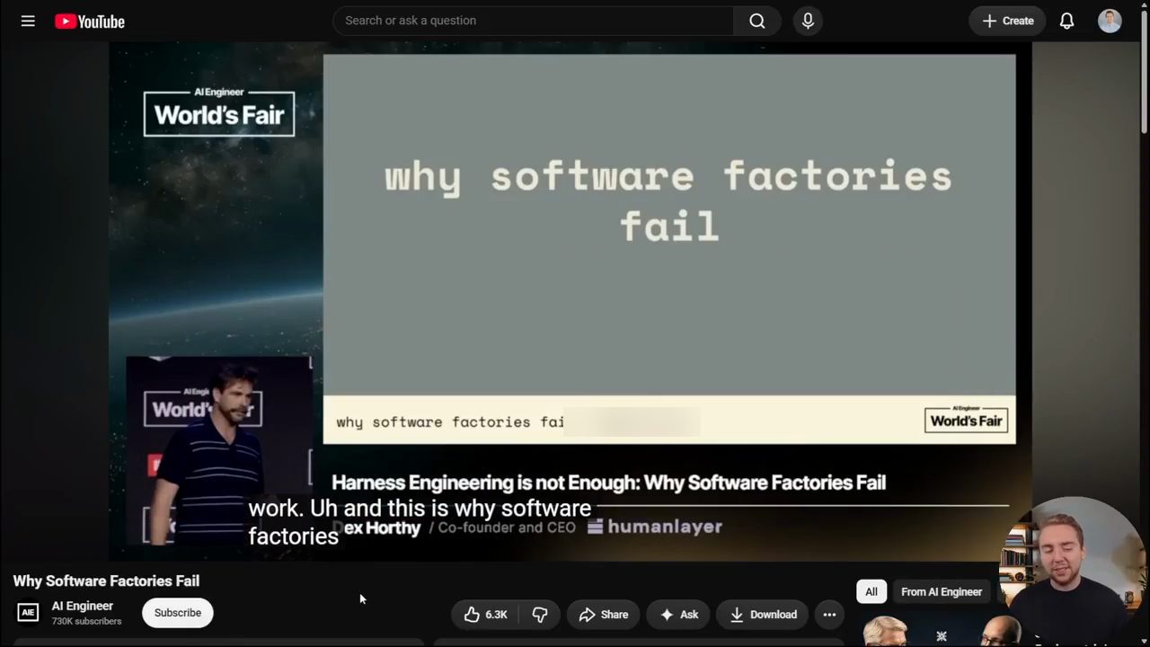 Talk Why Software Factories Fail của Dex Horthy tại AI Engineer World's Fair