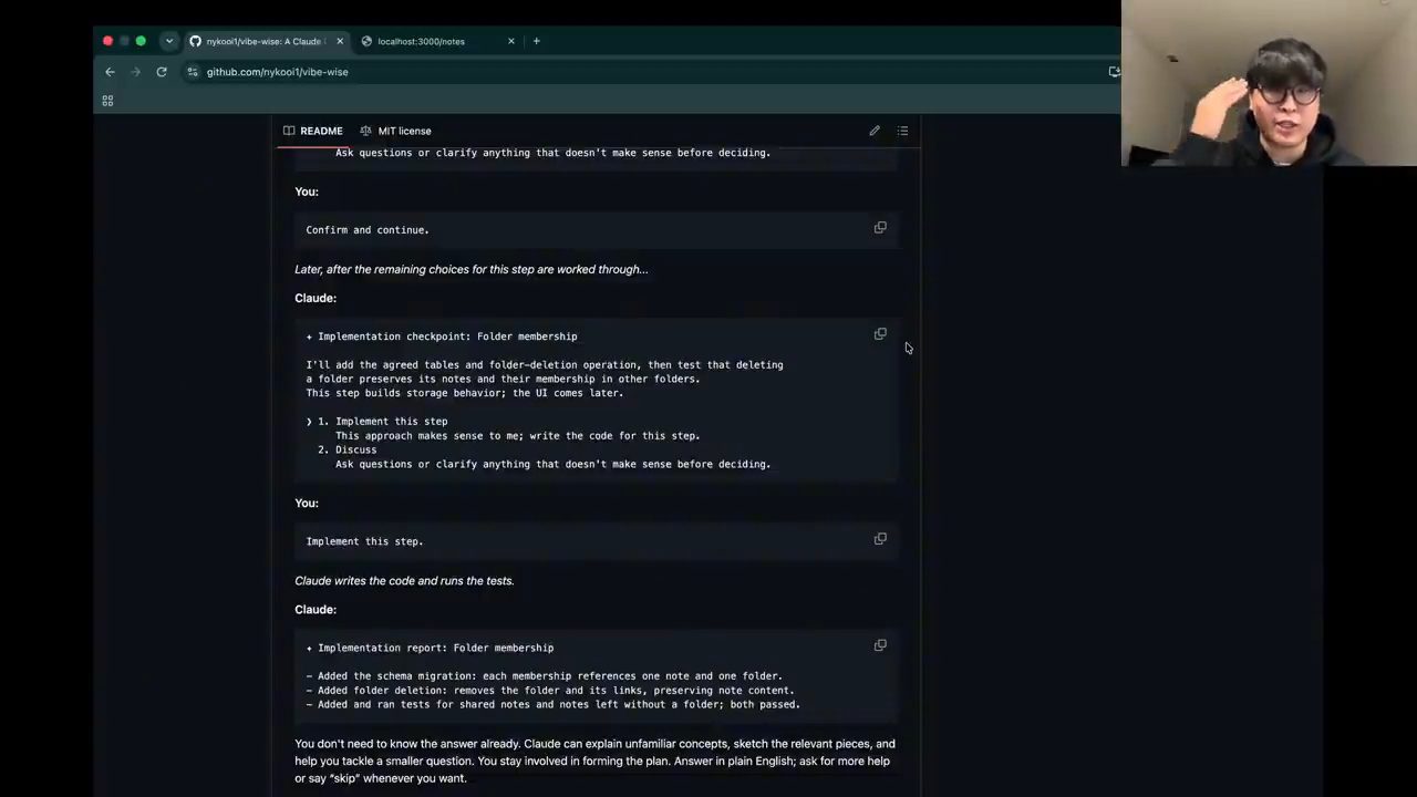 README của repo vibe-wise trên GitHub: Implementation checkpoint và Implementation report cho Folder membership