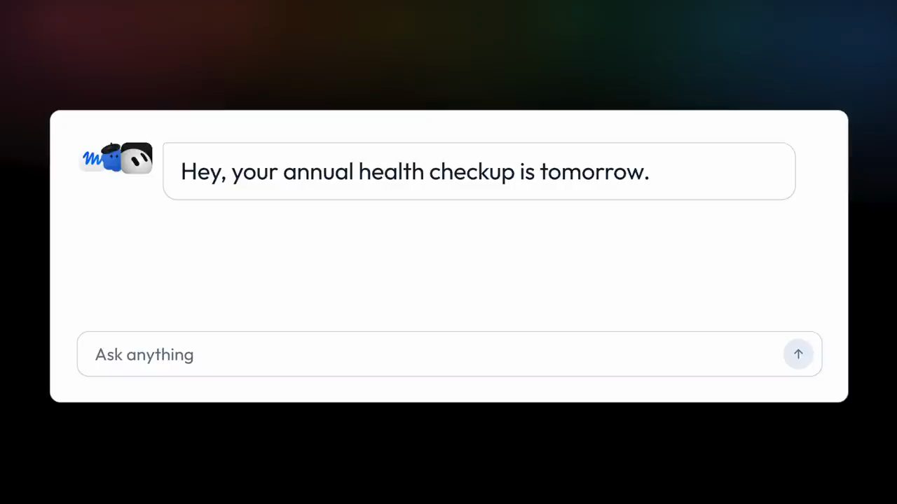 Tin nhắn từ personal agent: Hey, your annual health checkup is tomorrow