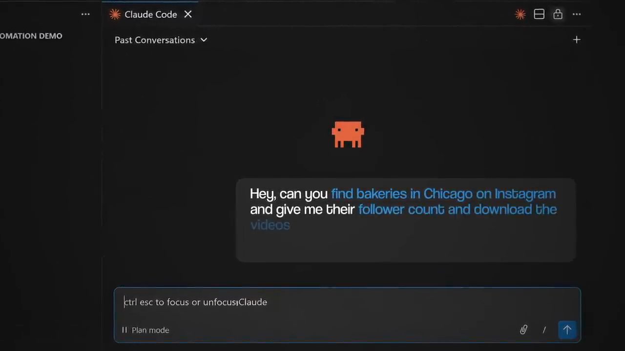 Claude Code với prompt tìm tiệm bánh ở Chicago trên Instagram