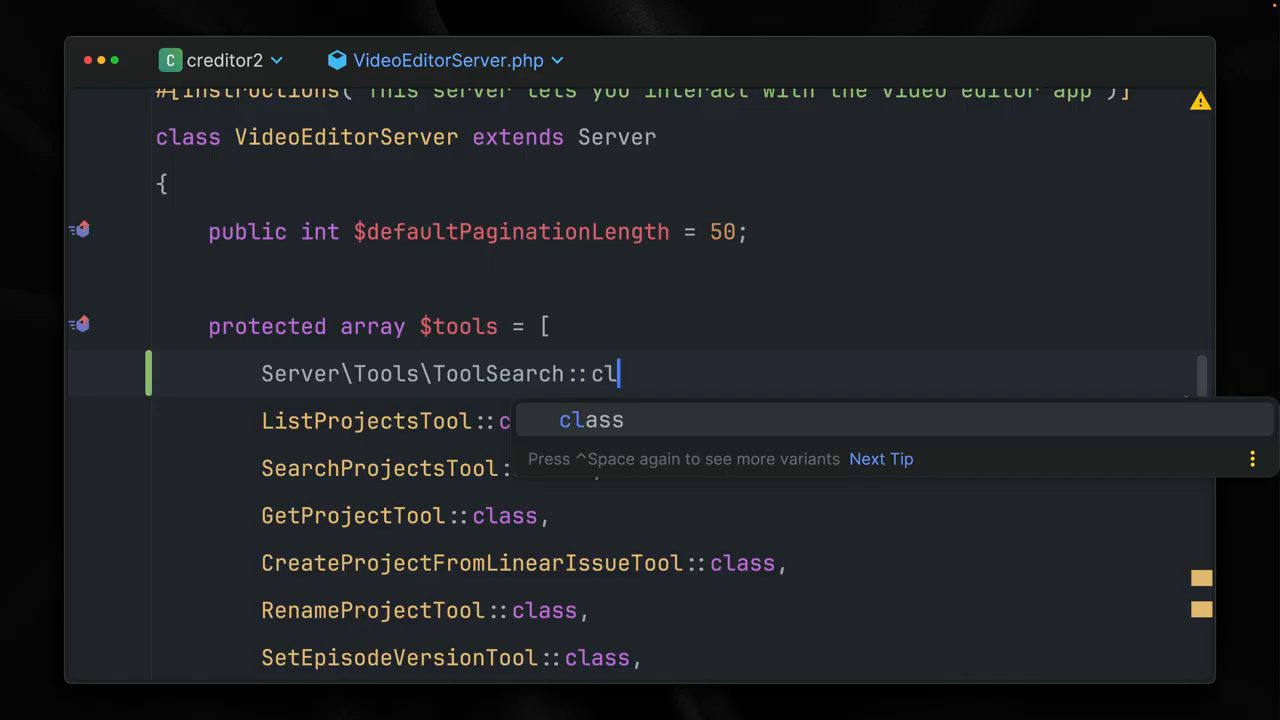 Christoph gõ Server\Tools\ToolSearch::class lên đầu mảng tools