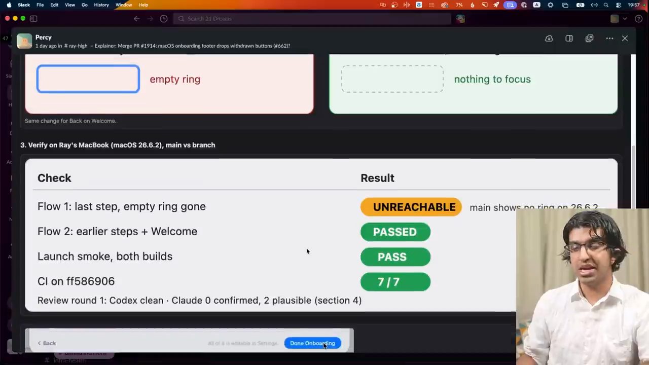 Bảng Check và Result trong một artifact: Flow 1 UNREACHABLE, Flow 2 PASSED, Launch smoke PASS, CI 7/7